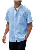 themeisles Men's Summer Short Sleeve Pocket Cotton Shirt Button Vintage Beach Casual Top