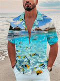 themeisles Men's Shirt Summer Hawaiian Shirt Camp Collar Shirt Graphic Shirt Aloha Shirt Scenery Turndown Black Navy Blue Royal Blue Blue Sky Blue 3D Print Outdoor Street Short Sleeve Button-Down Print Clothing