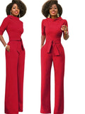 themeisles New Fashion Women's Solid Color Lapel Five-point Sleeve High Waist Wide Leg Jumpsuit