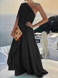 themeisles Simple Asymmetric Solid Color One-Shoulder Maxi Dresses