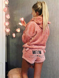 themeisles Women's Plus Size Loungewear Sets Sweatsuit 2 Pieces Animal Cat Warm Comfort Plush Home Street Daily Fleece Hoodie Long Sleeve Hoodie Shorts Elastic Waist Winter Fall Pink Navy Blue