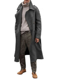 themeisles Casual Loose Men's Solid Color Single-breasted Lapel Extended Section Trench Coat Men's Coat Over The Knee Windbreaker