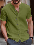 themeisles Hawaii New Fashion Men's Retro Buttons Cotton Linen Casual Short Sleeve Shirt