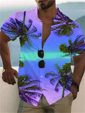 themeisles Men's Shirt Summer Hawaiian Shirt Graphic Shirt Aloha Shirt Scenery Stand Collar Light Pink Yellow Black / Purple Pink Sky Blue 3D Print Outdoor Casual Short Sleeve Button-Down Print Clothing Apparel