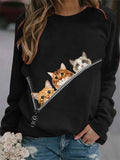 themeisles Creative 3d Printing Three Cats Cartoon Summer New Women's Round Neck Sweater