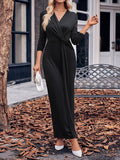 themeisles Solid Color Bowknot Long Sleeves Bodycon V-neck Maxi Dresses