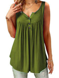 themeisles Summer Solid Color Pleated Sleeveless Women's Casual T-shirt Mid-length Button-down Undershirt Top