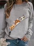 themeisles Creative 3d Printing Three Cats Cartoon Summer New Women's Round Neck Sweater