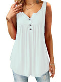 themeisles Summer Solid Color Pleated Sleeveless Women's Casual T-shirt Mid-length Button-down Undershirt Top