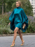 themeisles Going Out Loose Batwing Sleeves Buttoned Solid Color Mini Dresses