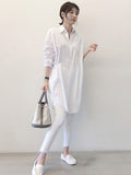 themeisles Office Long Sleeves Solid Color Lapel Blouses Shirt Dress