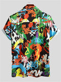 themeisles Summer New Trend Fashion Men's Short-sleeved Printed Shirt Summer Hawaii Beach Men's Shirt White, Black Shirt