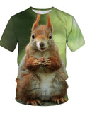 themeisles Men's Summer 3D Digital Printing Squirrel Pattern Short Sleeve T-shirt Men's Round Neck Loose T-shirt Green