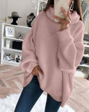 themeisles Women's Pullover Sweater Knitted Solid Color Basic Casual Long Sleeve Loose Sweater Cardigans Turtleneck Fall Winter Blushing Pink Gray White