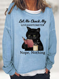 themeisles Women's Shirt Green Black Blue Cat Print Long Sleeve Casual Sports Basic Round Neck Regular