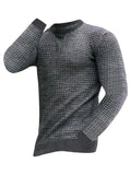 themeisles Autumn Small Square Men's Trend Round Neck Pullover Loose Knit Long-sleeved Cotton T Casual Comfortable Tops Men's Clothing