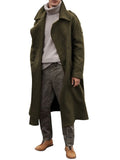 themeisles Casual Loose Men's Solid Color Single-breasted Lapel Extended Section Trench Coat Men's Coat Over The Knee Windbreaker