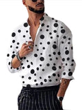 themeisles Men's Shirt Polka Dot Printed Casual Peplum Long Sleeve Shirt White Black