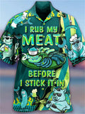 themeisles Men's Shirt I Rub My Meat Before I Stick In Short Sleeve Button-Down Tops Turndown Red Outdoor Street Fashion Casual Breathable Comfortable