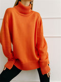 themeisles Comfortable Loose Solid Color Classic Versatile Turtleneck Sweater