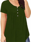 swvws Women's Plus Size Tops T shirt Tee Solid Color Button Short Sleeve Crew Neck Basic Casual Daily Weekend Polyester Spring Summer Green Black