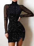 themeisles Women's Party Dress Lace Dress Bodycon Black Long Sleeve Pure Color Lace Fall Spring Off Shoulder Party Winter Dress Evening Party  S M L XL XXL