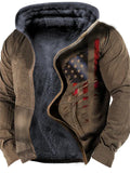 themeisles Men's Fleece Jacket Full Zip Hoodie Fleece Hoodie Sherpa Jacket Blue Khaki Brown Gray Hooded Graphic Prints National Flag Zipper Print Casual Daily Sports 3D Print Fleece Basic Designer Casual Fall