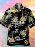 themeisles Men's Short Sleeve Lapel Shirt Hawaiian Coconut Print Blue Black S M L XL 2XL 3XL 4XL 5XL