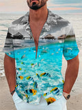 themeisles Men's Shirt Summer Hawaiian Shirt Camp Collar Shirt Graphic Shirt Aloha Shirt Scenery Turndown Black Navy Blue Royal Blue Blue Sky Blue 3D Print Outdoor Street Short Sleeve Button-Down Print Clothing