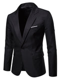 themeisles Men's Blazer Sport Jacket Sport Coat Breathable Work Business Daily Single Breasted One-button Turndown Business Elegant Smart Casual Jacket Outerwear Solid Color Pocket Dark Grey Black Blue