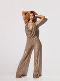 themeisles Women's Jumpsuit Solid Color V Neck Sexy Party Going out Slim Sleeveless Champagne Gold Silver white Green S M L Spring