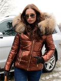 themeisles Women's Winter Jacket Puffer Jacket Hoodie Jacket Street Causal Wear to work Winter Fall Spring Regular Coat Slim Chic & Modern Casual Jacket Long Sleeve Solid Color Classic Style Black fur collar