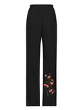 themeisles Women's Pants Trousers Faux Linen Black White Blue Casual Casual Daily Wear Pocket Full Length Breathability Flower S M L XL 2XL