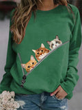 themeisles Creative 3d Printing Three Cats Cartoon Summer New Women's Round Neck Sweater