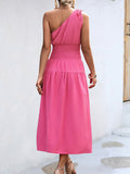 themeisles Solid Color Sleeveless One-shoulder Midi Dresses