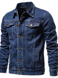 themeisles Autumn Men's Solid Color Denim Jacket Cotton Casual Slim Jacket Men's Denim Lapel Coat Men's Clothing