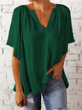 themeisles Summer Loose V-neck Tops Casual Women's T-shirt Chiffon Shirt