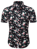 themeisles Large Size Fashion Printed Men's Shirt Standing Collar Short Sleeve Shirt