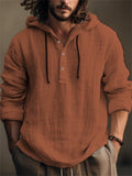 themeisles New Solid Color Cotton Linen Shirt Hooded Sweater Long-sleeved Autumn Casual Daily Wear Pop Men's Clothing