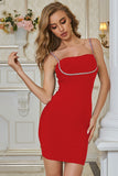 themeisles Spaghetti Strap Bodycon Dress with Rhinestone Decoration