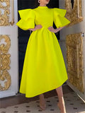 themeisles Women's Party Dress Swing Dress Long Dress Maxi Dress Yellow Fuchsia Orange Half Sleeve Pure Color Ruffle Fall Spring Autumn High Neck Fashion Party Wedding Guest  S M L XL XXL 3XL