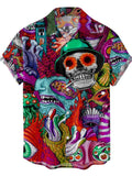 themeisles Men's Shirt Summer Hawaiian Shirt Camp Collar Shirt Graphic Shirt Aloha Shirt Skull 3D Print Short Sleeve Casual Tops Loose Beach Blue Design