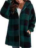 themeisles Women's Fleece Jacket Basic Pocket Zip Up Green Black Blue Plaid Street Hoodie Long Sleeve Fleece S M L XL 2XL 3XL