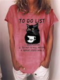 themeisles Women's Short-sleeved T-shirt Cats Drinking Coffee Letter Print Women's Tops Round Neck Loose Summer