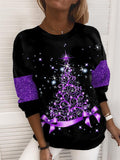 swvws Women‘s Plus Size Christmas Tops Pullover Sweatshirt Polka Dot Tree Print Long Sleeve Crew Neck Casual Holiday Festival Daily Polyester Winter Fall Green Black / Vacation / Weekend