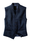 themeisles Casual Solid Color V-neck Men's Single-breasted Stand-up Collar Undershirt Slim Vest Men's Jacket Work Vest