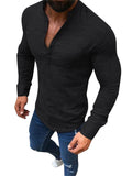 themeisles Men's Shirt Linen Shirt Casual Shirt Summer Shirt Beach Shirt Henley Shirt Black White Pink Long Sleeve Plain Henley Spring & Summer Casual Daily Clothing Apparel