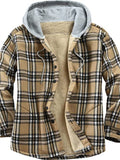 themeisles Men's Winter Jacket Shirt Jacket Winter Coat Sherpa jacket Fleece Jacket Hoodie Jacket Flannel Jacket Warm Casual Jacket Outerwear Plaid / Check White+Black Green Wine