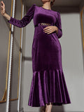 themeisles Zipper Solid Color Belted Wrap Mermaid Round-Neck Midi Dresses