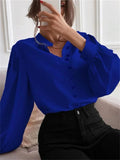 themeisles Women's Shirt Spring and Summer New Elegant Solid Color Lapel Long-sleeved Single-row Button Loose Urban Style Female Blouse